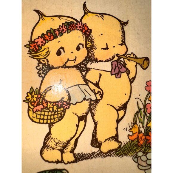 Vintage Wooden Trinket Box With Kewpie Art By Ann OMull Featuring Floral & Frog - Picture 7 of 11